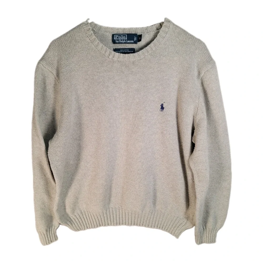 Vintage Polo Ralph Lauren Crewneck Sweater Mens XL Beige Knit Cotton Boxy